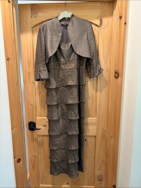 Dress Elegant Layered Brown Dress with Jacket